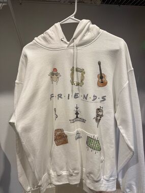 White FRIENDS Graphic Hoodie with Icon Prints